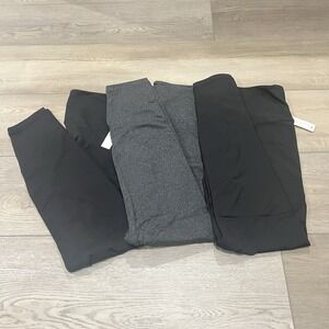 ODODOS women's high waisted yoga capris Leggings Black Gray 3 Sets Large NWT